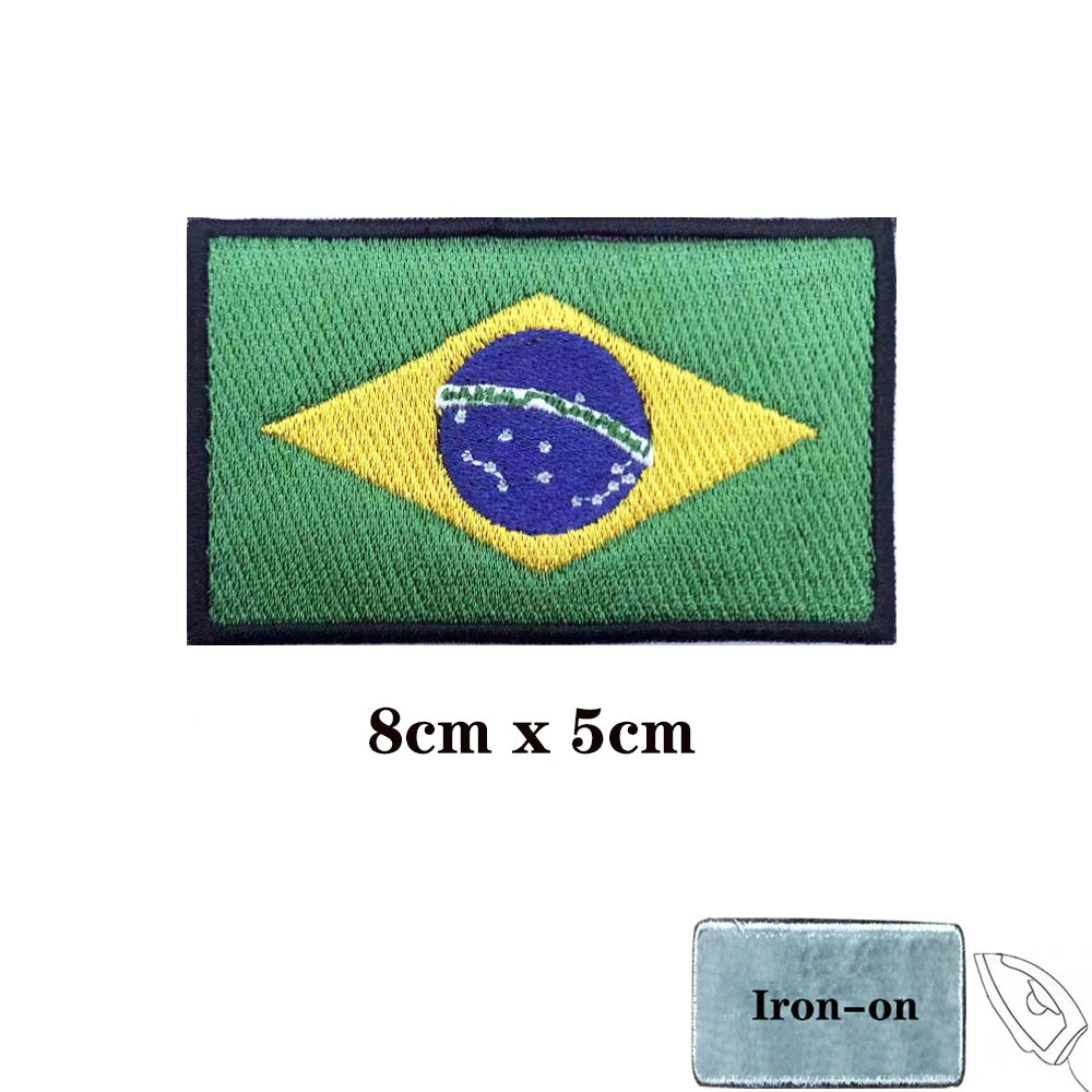 Brazilian flag Brazil Patches Armband Embroidered Patch Hook & Loop Iron On Embroidery Badge Military Stripe