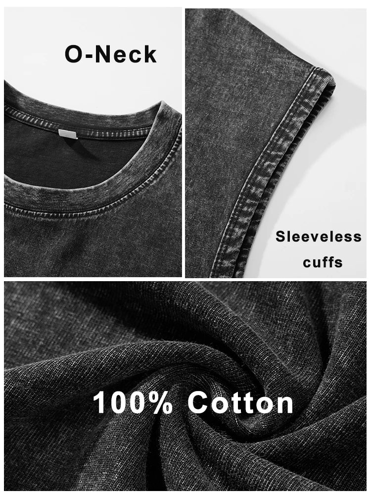 Summer Men's Washed Cotton Tank Tops Muscle Gym