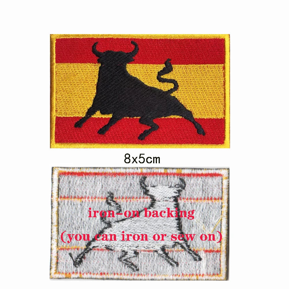 1PC Spanish Flag Spain Armband Embroidered Patch Hook & Loop Or Iron On Embroidery  Badge Cloth Military Moral Stripe