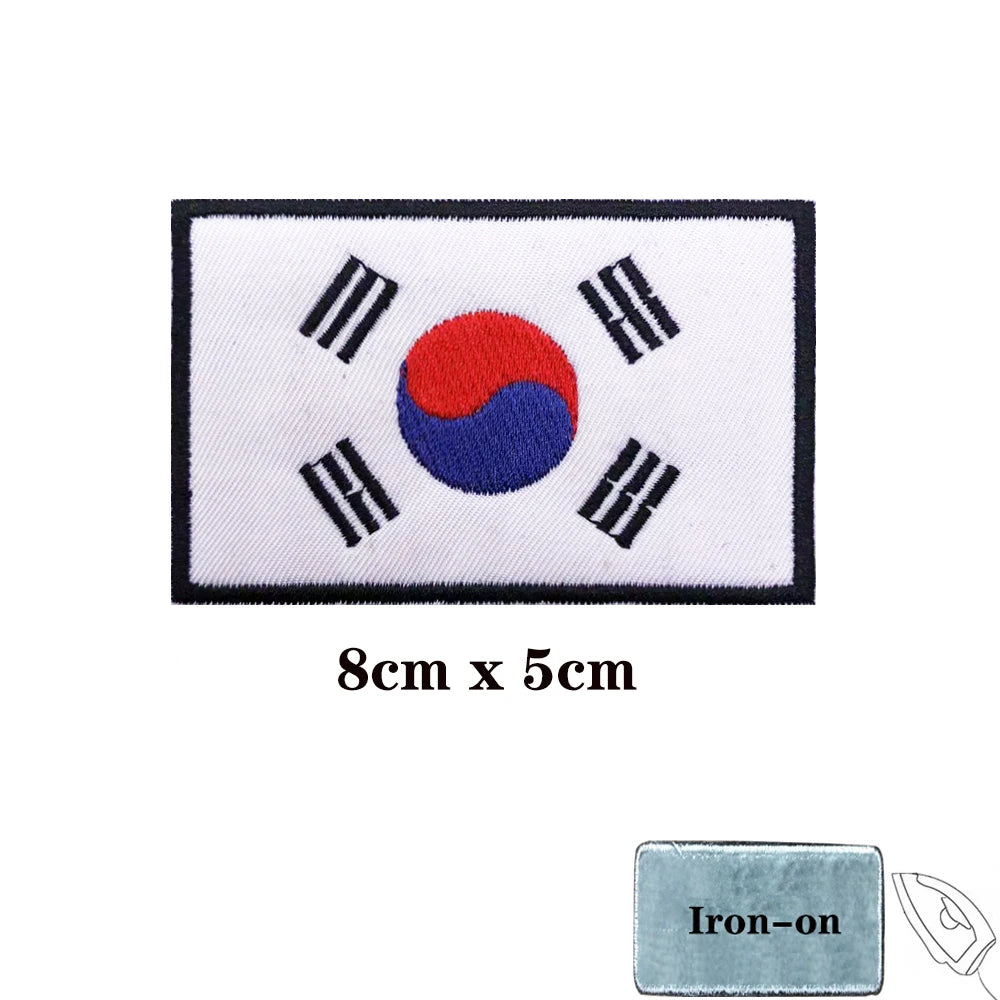 Korean flag Patches Armband Embroidered Patch Hook & Loop Iron On Embroidery  Badge Military Stripe