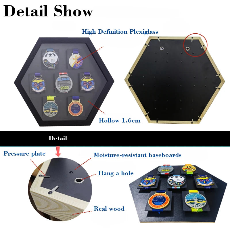 Wooden Hexagonal Medals Frames Display