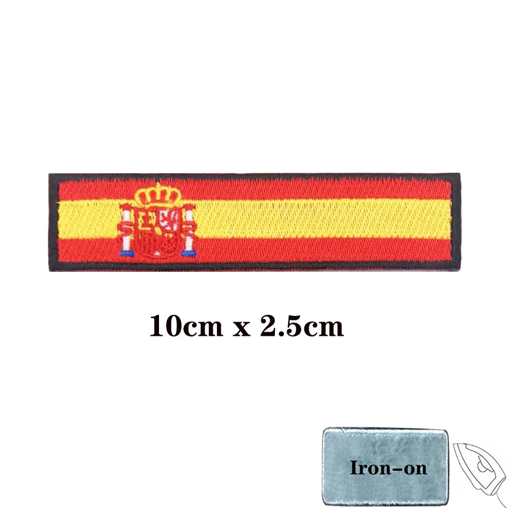 1PC Spanish Flag Spain Armband Embroidered Patch Hook & Loop Or Iron On Embroidery  Badge Cloth Military Moral Stripe