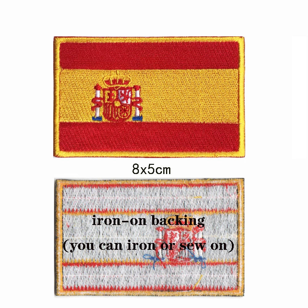 1PC Spanish Flag Spain Armband Embroidered Patch Hook & Loop Or Iron On Embroidery  Badge Cloth Military Moral Stripe