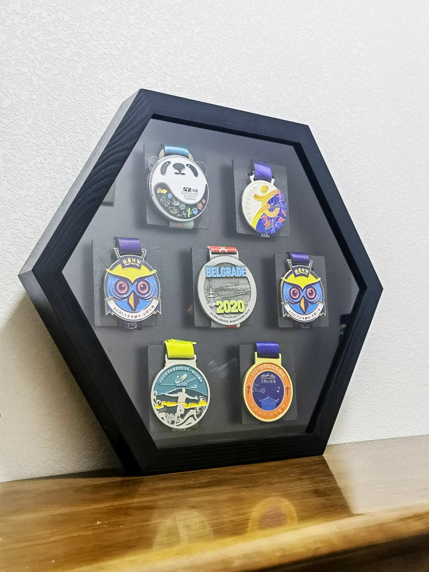 Wooden Hexagonal Medals Frames Display