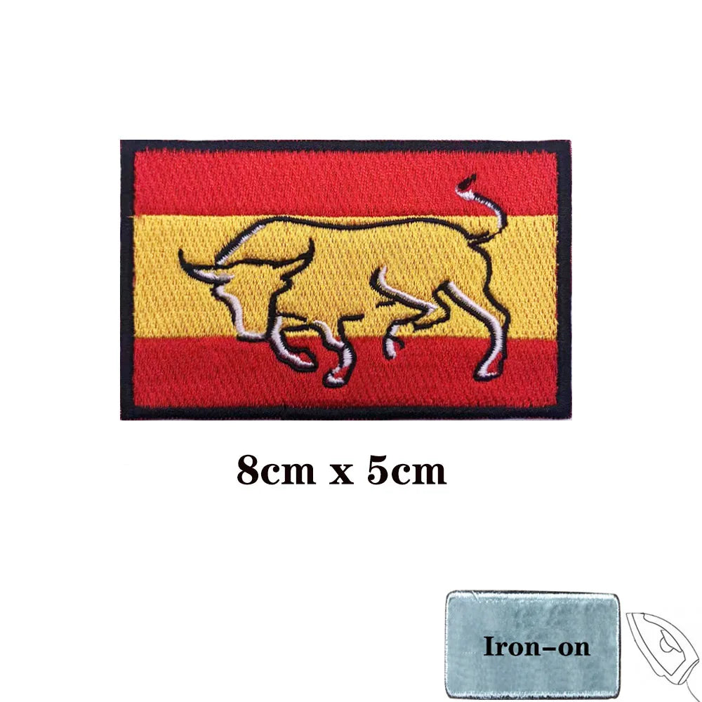 1PC Spanish Flag Spain Armband Embroidered Patch Hook & Loop Or Iron On Embroidery  Badge Cloth Military Moral Stripe
