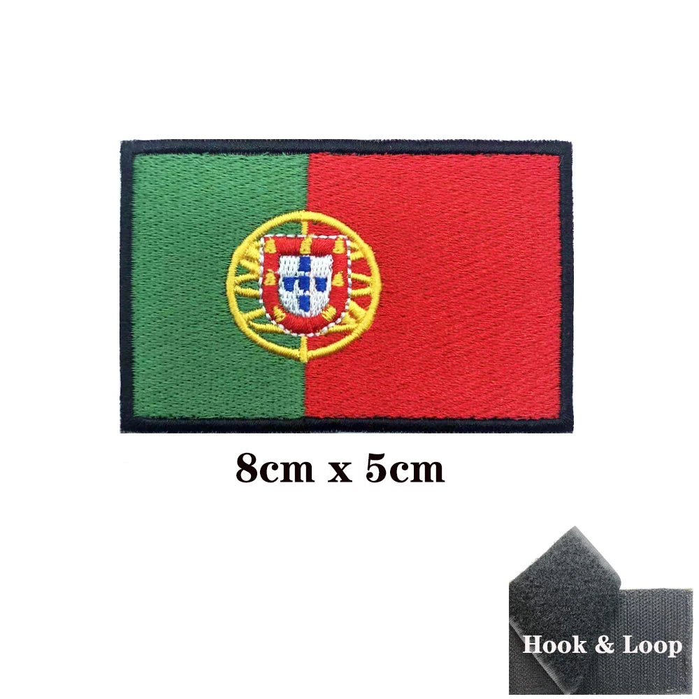 Portuguese flag Portugal Patches Armband Embroidered Patch Hook & Loop Iron On Embroidery  Badge Military Stripe