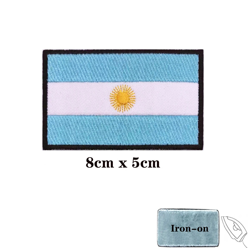 Argentina Flag Patches Armband Embroidered Patch Hook & Loop Iron On Embroidery Badge Military Stripe