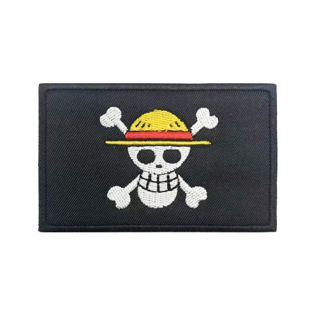 Pirates Straw Hat Flag Patches Armband Embroidered Patch Hook & Loop Iron On Embroidery Badge Military Stripe