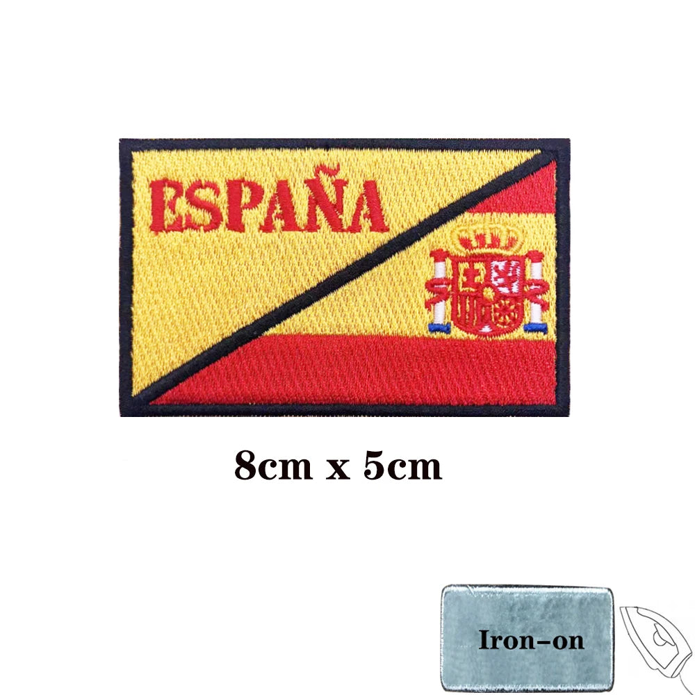 1PC Spanish Flag Spain Armband Embroidered Patch Hook & Loop Or Iron On Embroidery  Badge Cloth Military Moral Stripe