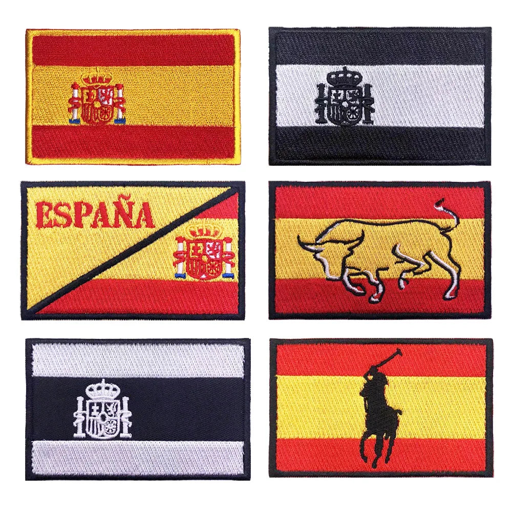 1PC Spanish Flag Spain Armband Embroidered Patch Hook & Loop Or Iron On Embroidery  Badge Cloth Military Moral Stripe