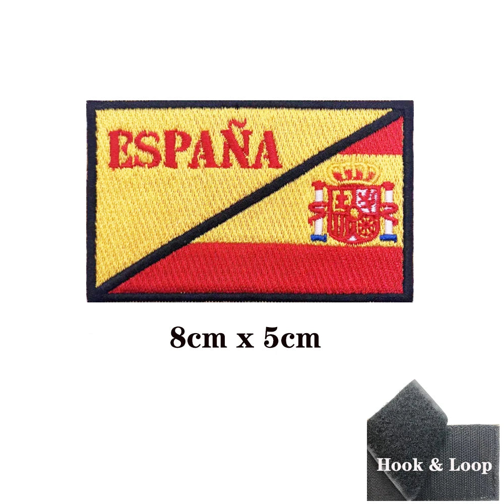 1PC Spanish Flag Spain Armband Embroidered Patch Hook & Loop Or Iron On Embroidery  Badge Cloth Military Moral Stripe