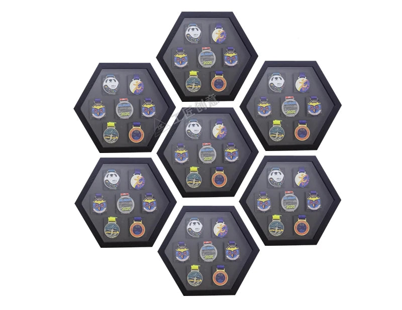 Wooden Hexagonal Medals Frames Display
