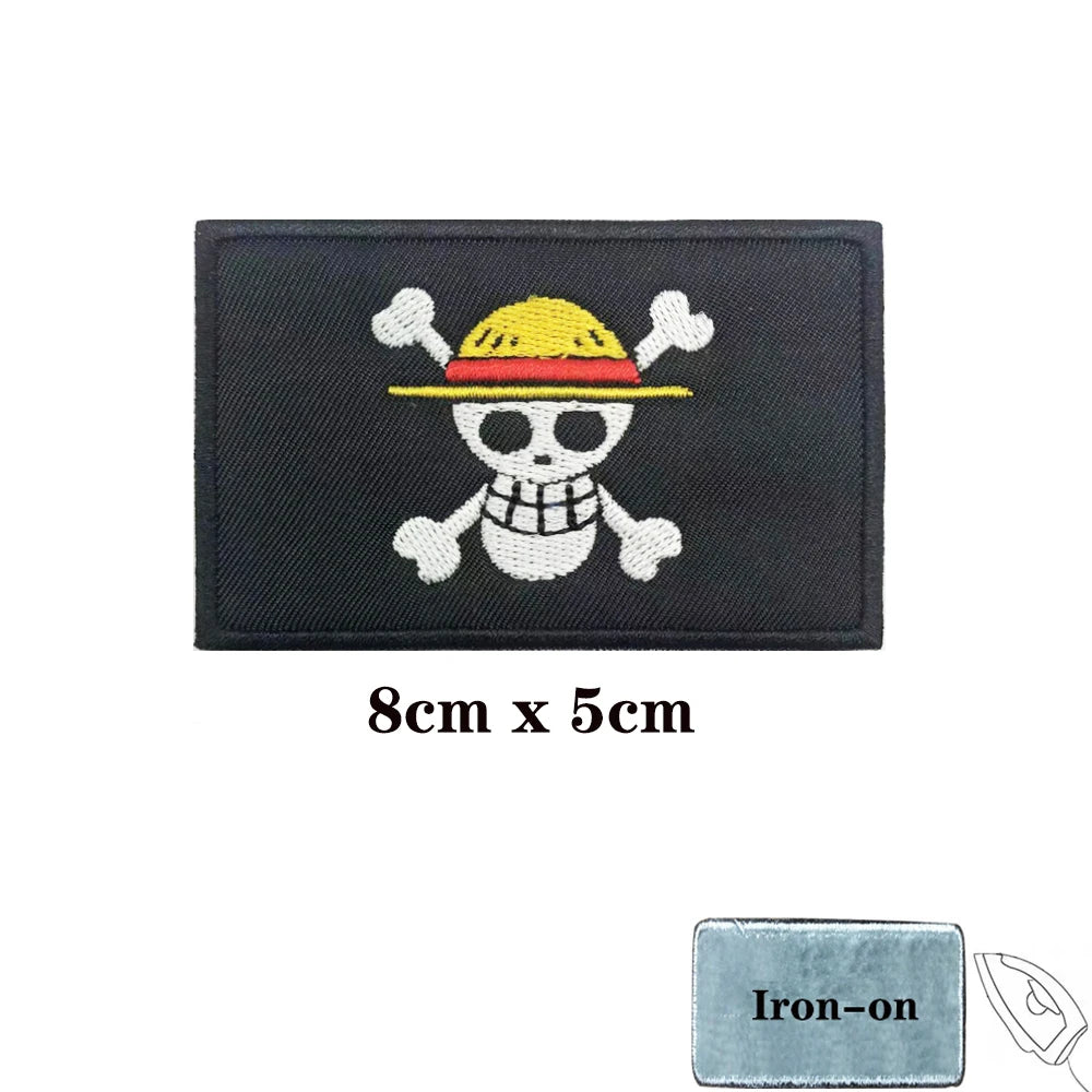 Pirates Straw Hat Flag Patches Armband Embroidered Patch Hook & Loop Iron On Embroidery Badge Military Stripe