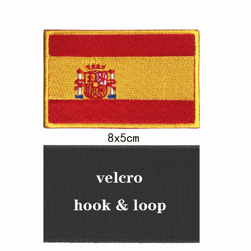 1PC Spanish Flag Spain Armband Embroidered Patch Hook & Loop Or Iron On Embroidery  Badge Cloth Military Moral Stripe