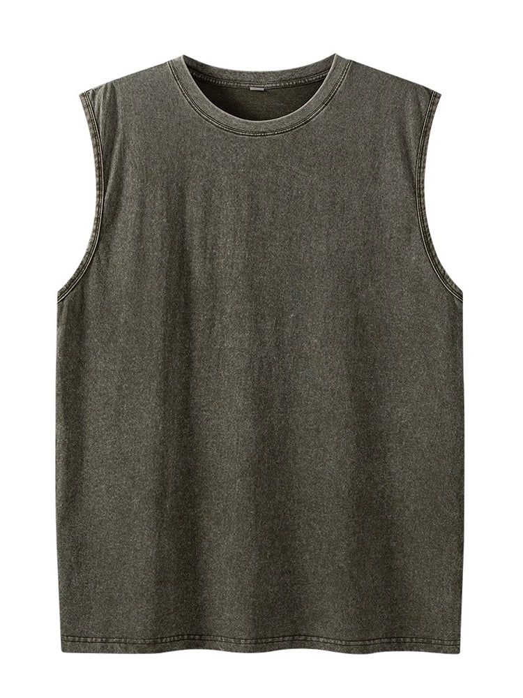 Summer Men's Washed Cotton Tank Tops Muscle Gym