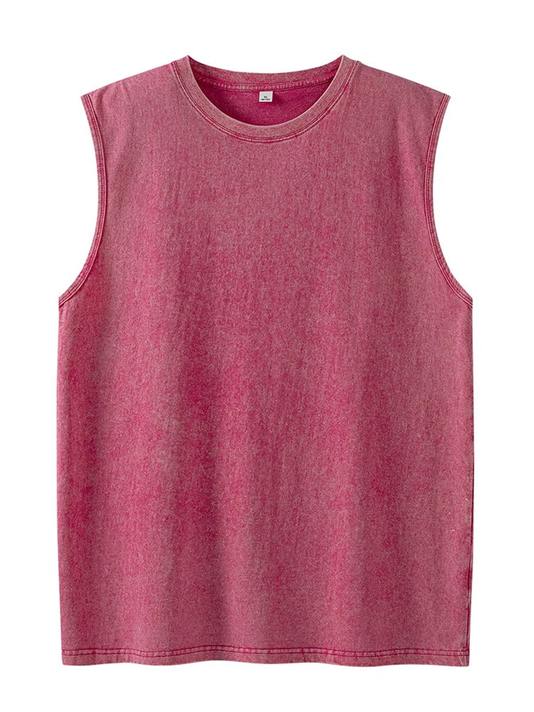 Summer Men's Washed Cotton Tank Tops Muscle Gym