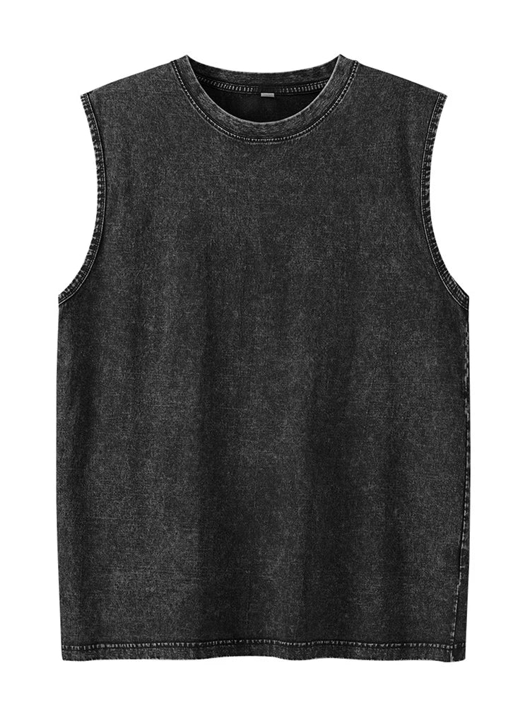 Summer Men's Washed Cotton Tank Tops Muscle Gym