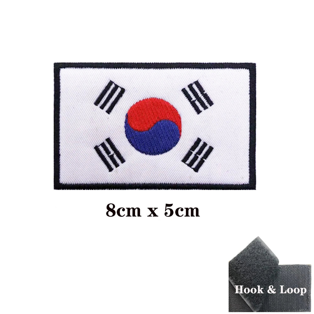 Korean flag Patches Armband Embroidered Patch Hook & Loop Iron On Embroidery  Badge Military Stripe